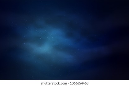 Dark BLUE vector cover with astronomical stars. Space stars on blurred abstract background with gradient. Pattern for futuristic ad, booklets.