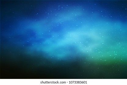 Dark BLUE vector cover with astronomical stars. Space stars on blurred abstract background with gradient. Pattern for astronomy websites.