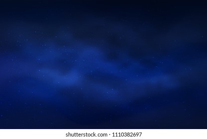 Dark BLUE vector cover with astronomical stars. Space stars on blurred abstract background with gradient. Smart design for your business advert.