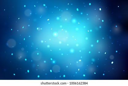 Dark BLUE vector cover with beautiful snowflakes. Snow on blurred abstract background with gradient. The template can be used as a new year background.