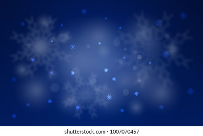 Dark BLUE vector cover with beautiful snowflakes. Snow on blurred abstract background with gradient. New year design for your business advert.