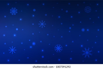 Dark BLUE vector cover with beautiful snowflakes. Modern geometrical abstract illustration with crystals of ice. New year design for your business advert.