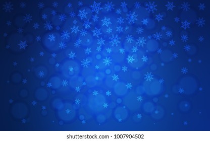 Dark BLUE vector cover with beautiful snowflakes. Decorative shining illustration with snow on abstract template. New year design for your business advert.