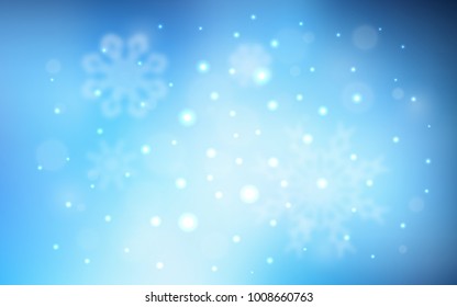 Dark BLUE vector cover with beautiful snowflakes. Blurred decorative design in xmas style with snow. The pattern can be used for new year leaflets.