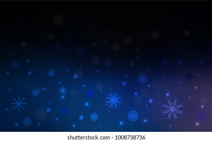 Dark BLUE vector cover with beautiful snowflakes. Modern geometrical abstract illustration with crystals of ice. The pattern can be used for new year ad, booklets.