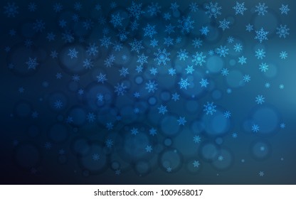 Dark BLUE vector cover with beautiful snowflakes. Blurred decorative design in xmas style with snow. The template can be used as a new year background.