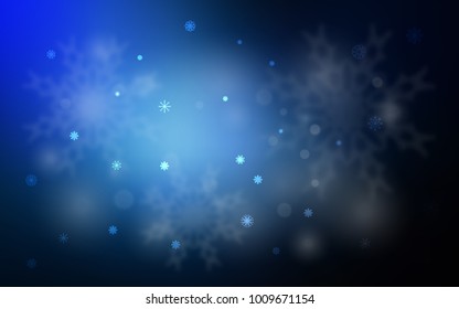 Dark BLUE vector cover with beautiful snowflakes. Modern geometrical abstract illustration with crystals of ice. The template can be used as a new year background.