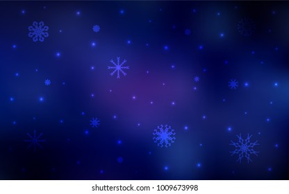 Dark BLUE vector cover with beautiful snowflakes. Modern geometrical abstract illustration with crystals of ice. The pattern can be used for new year ad, booklets.