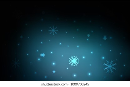 Dark BLUE vector cover with beautiful snowflakes. Decorative shining illustration with snow on abstract template. The pattern can be used for new year ad, booklets.