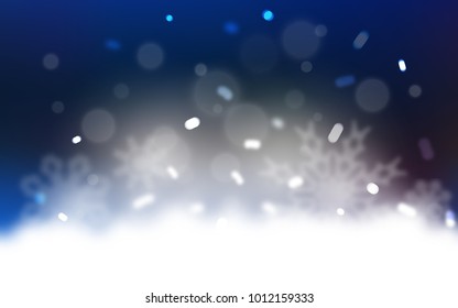 Dark BLUE vector cover with beautiful snowflakes. Snow on blurred abstract background with gradient. The pattern can be used for new year leaflets.