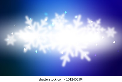 Dark BLUE vector cover with beautiful snowflakes. Blurred decorative design in xmas style with snow. The pattern can be used for year new  websites.