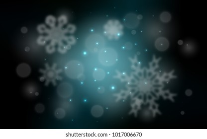 Dark BLUE vector cover with beautiful snowflakes. Glitter abstract illustration with crystals of ice. New year design for your business advert.