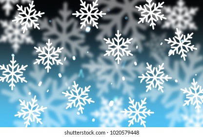 Dark BLUE vector cover with beautiful snowflakes. Modern geometrical abstract illustration with crystals of ice. New year design for your business advert.