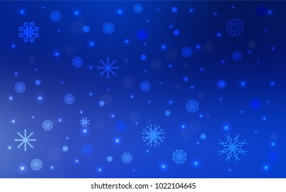 Dark BLUE vector cover with beautiful snowflakes. Modern geometrical abstract illustration with crystals of ice. New year design for your business advert.
