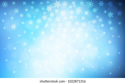 Dark BLUE vector cover with beautiful snowflakes. Snow on blurred abstract background with gradient. The pattern can be used for year new  websites.