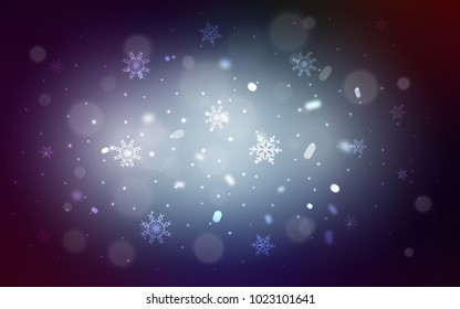 Dark BLUE vector cover with beautiful snowflakes. Modern geometrical abstract illustration with crystals of ice. The template can be used as a new year background.