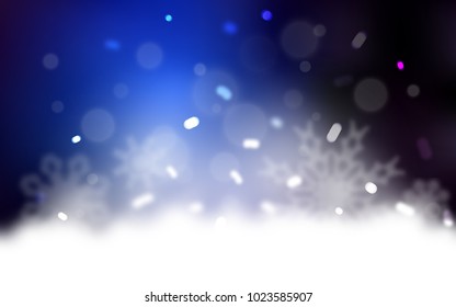 Dark BLUE vector cover with beautiful snowflakes. Snow on blurred abstract background with gradient. The template can be used as a new year background.