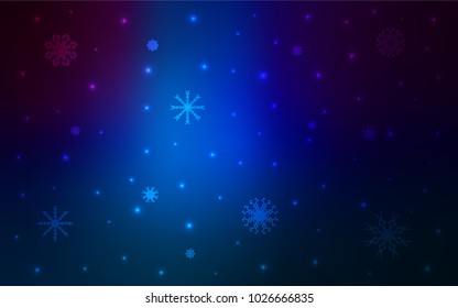 Dark BLUE vector cover with beautiful snowflakes. Modern geometrical abstract illustration with crystals of ice. The pattern can be used for new year ad, booklets.