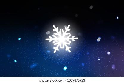 Dark BLUE vector cover with beautiful snowflakes. Shining colored illustration with snow in christmas style. New year design for your business advert.
