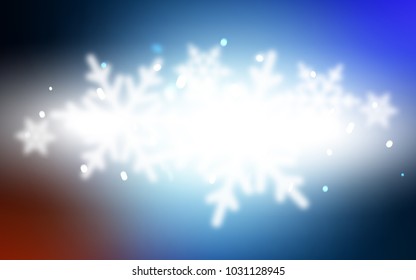 Dark BLUE vector cover with beautiful snowflakes. Blurred decorative design in xmas style with snow. New year design for your ad, poster, banner.