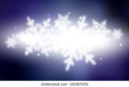 Dark BLUE vector cover with beautiful snowflakes. Blurred decorative design in xmas style with snow. New year design for your ad, poster, banner.