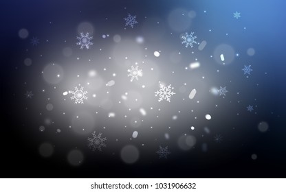 Dark BLUE vector cover with beautiful snowflakes. Glitter abstract illustration with crystals of ice. New year design for your business advert.