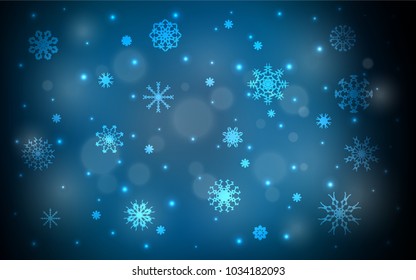 Dark BLUE vector cover with beautiful snowflakes. Modern geometrical abstract illustration with crystals of ice. The pattern can be used for year new  websites.