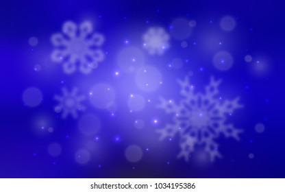 Dark BLUE vector cover with beautiful snowflakes. Modern geometrical abstract illustration with crystals of ice. New year design for your ad, poster, banner.