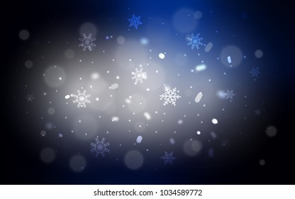 Dark BLUE vector cover with beautiful snowflakes. Decorative shining illustration with snow on abstract template. The template can be used as a new year background.