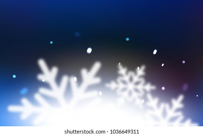 Dark BLUE vector cover with beautiful snowflakes. Shining colored illustration with snow in christmas style. The template can be used as a new year background.