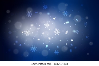 Dark BLUE vector cover with beautiful snowflakes. Glitter abstract illustration with crystals of ice. New year design for your business advert.