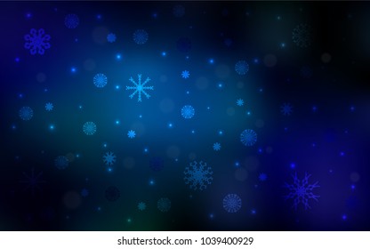 Dark BLUE vector cover with beautiful snowflakes. Modern geometrical abstract illustration with crystals of ice. The pattern can be used for new year leaflets.