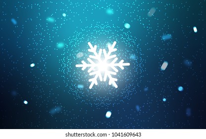 Dark BLUE vector cover with beautiful snowflakes. Blurred decorative design in xmas style with snow. The pattern can be used for year new  websites.