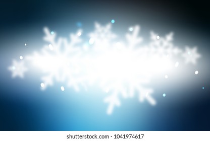 Dark BLUE vector cover with beautiful snowflakes. Snow on blurred abstract background with gradient. The pattern can be used for new year ad, booklets.