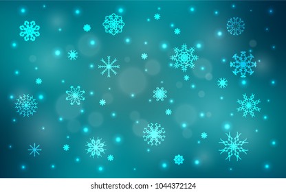 Dark BLUE vector cover with beautiful snowflakes. Shining colored illustration with snow in christmas style. The pattern can be used for new year leaflets.