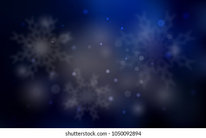 Dark BLUE vector cover with beautiful snowflakes. Modern geometrical abstract illustration with crystals of ice. New year design for your ad, poster, banner.