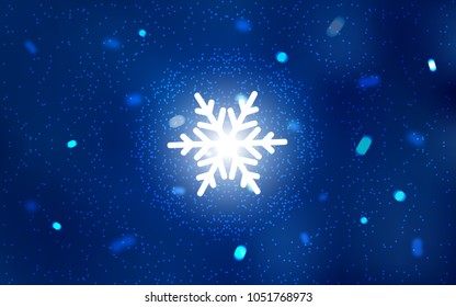 Dark BLUE vector cover with beautiful snowflakes. Decorative shining illustration with snow on abstract template. The pattern can be used for new year ad, booklets.