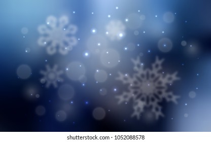 Dark BLUE vector cover with beautiful snowflakes. Modern geometrical abstract illustration with crystals of ice. New year design for your ad, poster, banner.