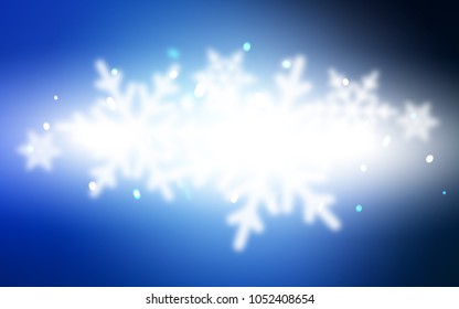 Dark BLUE vector cover with beautiful snowflakes. Blurred decorative design in xmas style with snow. The template can be used as a new year background.