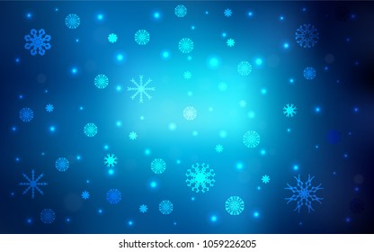 Dark BLUE vector cover with beautiful snowflakes. Modern geometrical abstract illustration with crystals of ice. The pattern can be used for new year ad, booklets.