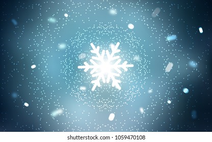 Dark BLUE vector cover with beautiful snowflakes. Decorative shining illustration with snow on abstract template. The pattern can be used for new year ad, booklets.
