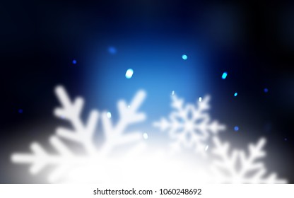 Dark BLUE vector cover with beautiful snowflakes. Modern geometrical abstract illustration with crystals of ice. The pattern can be used for new year leaflets.