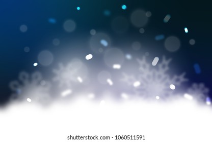 Dark BLUE vector cover with beautiful snowflakes. Snow on blurred abstract background with gradient. The pattern can be used for new year leaflets.