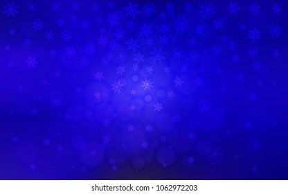 Dark BLUE vector cover with beautiful snowflakes. Decorative shining illustration with snow on abstract template. The pattern can be used for year new  websites.