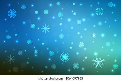 Dark BLUE vector cover with beautiful snowflakes. Glitter abstract illustration with crystals of ice. The pattern can be used for year new  websites.