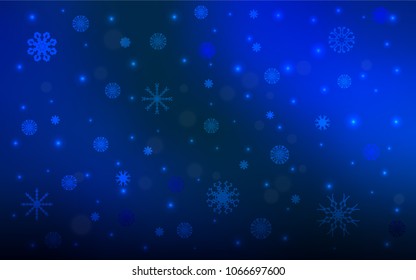 Dark BLUE vector cover with beautiful snowflakes. Modern geometrical abstract illustration with crystals of ice. The pattern can be used for year new  websites.