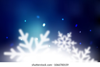 Dark BLUE vector cover with beautiful snowflakes. Modern geometrical abstract illustration with crystals of ice. New year design for your ad, poster, banner.