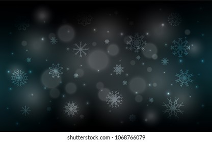 Dark BLUE vector cover with beautiful snowflakes. Glitter abstract illustration with crystals of ice. The pattern can be used for year new  websites.