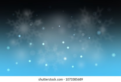 Dark BLUE vector cover with beautiful snowflakes. Blurred decorative design in xmas style with snow. The pattern can be used for year new  websites.