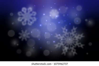 Dark BLUE vector cover with beautiful snowflakes. Decorative shining illustration with snow on abstract template. The pattern can be used for new year leaflets.